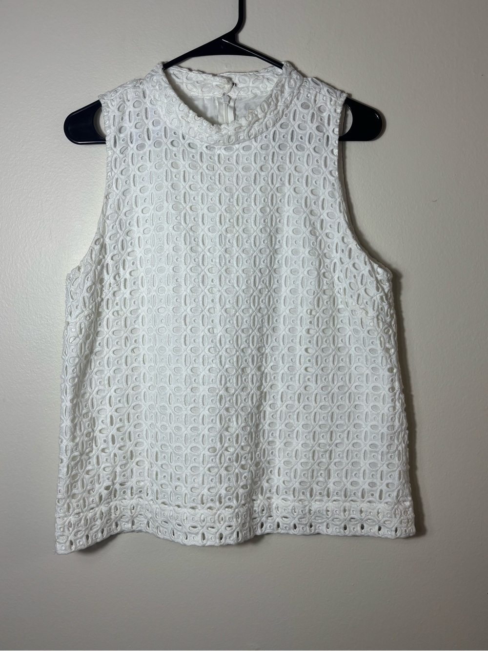 J. Crew White Eyelet High-Neck Tank